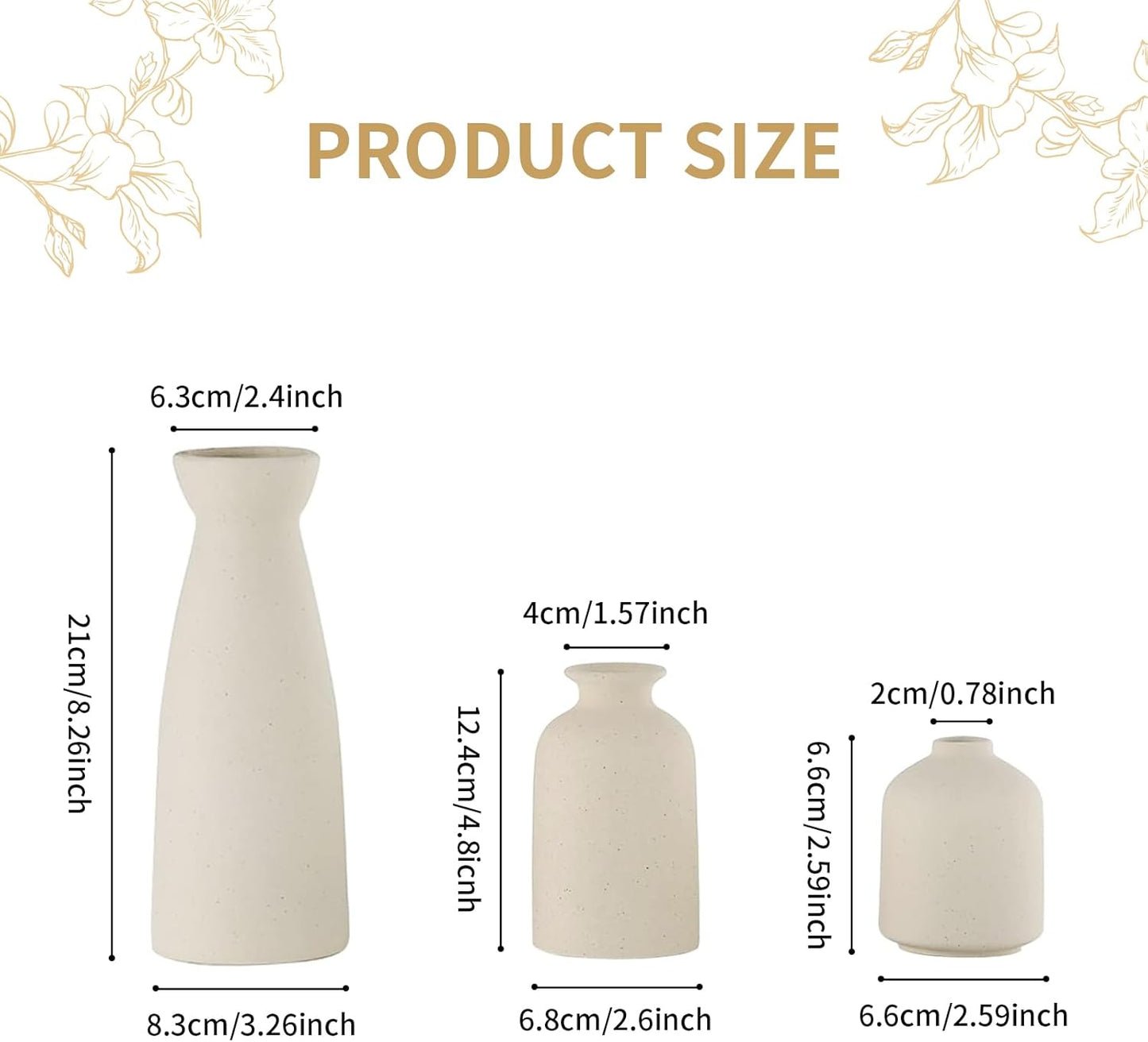 Keramik Vasen Set 3er Blumenvase für Deko Schlafzimmer, Moderne Home Decor Boho Landhaus Rustikale Vase für Pampasgras