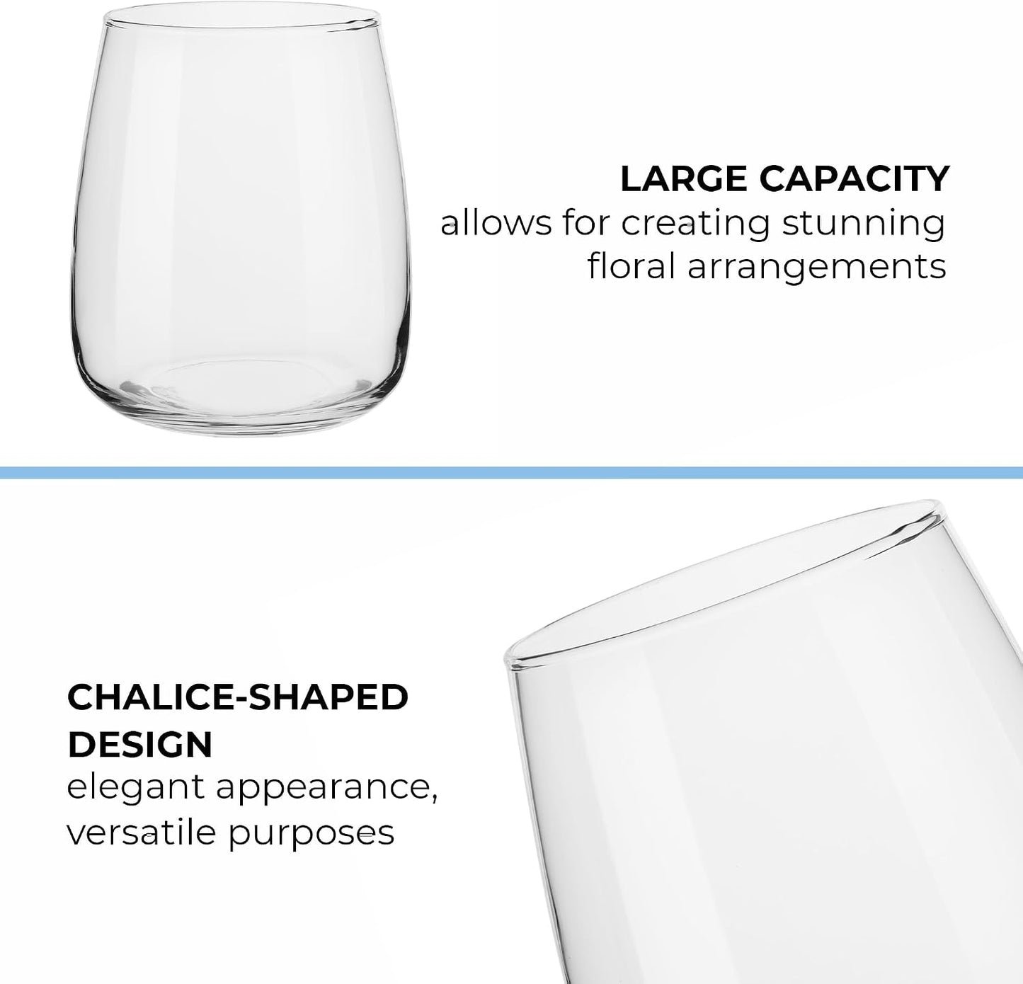 TREND FOR HOME Glasvase groß H: 22,7 cm Vase für Pampasgras Glas, Blumenvase für Pampasgras, Vasen Glas für Hochzeitstulpen Weite Öffnung, Ø 19 cm, Zinnia