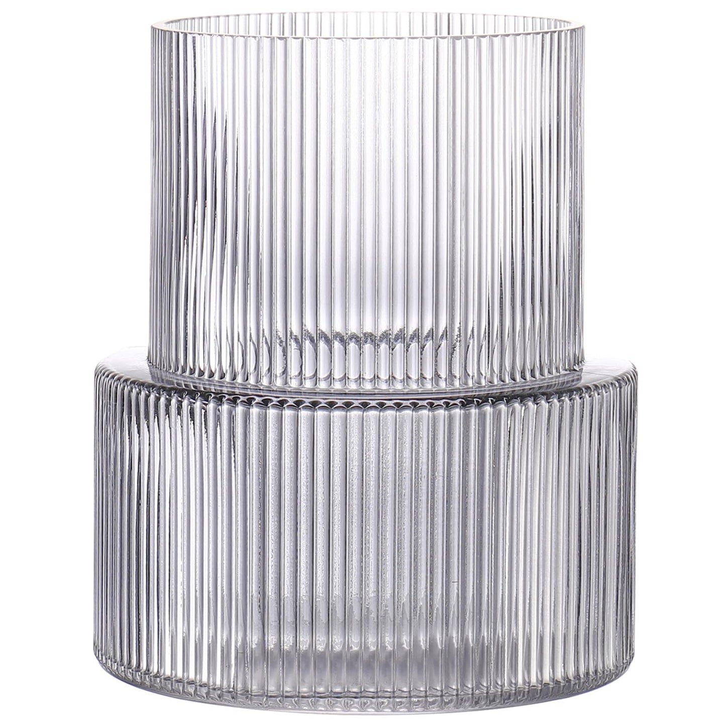 Glasvase, gerippte Vase für Blumen, Blumenvasen für Tulpen, geriffelte durchsichtige Vasen für Wohnzimmer, Esszimmer, Schlafzimmer, Regal, Hochzeit, Büro, Couchtisch, Geburtstag, 19 cm