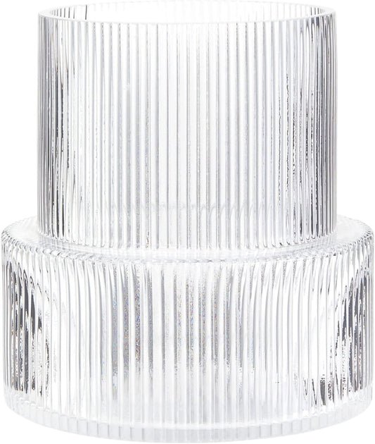 Glasvase, gerippte Vase für Blumen, Blumenvasen für Tulpen, geriffelte durchsichtige Vasen für Wohnzimmer, Esszimmer, Schlafzimmer, Regal, Hochzeit, Büro, Couchtisch, Geburtstag, 19 cm